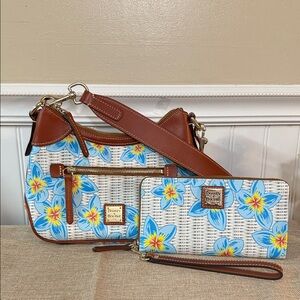 Dooney & Bourke plumeria Blue Floral Shoulder Bag and Wallet/wristlet MRSP $576